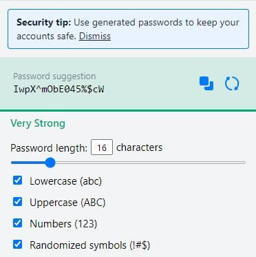 Screenshot of the LastPass password generator